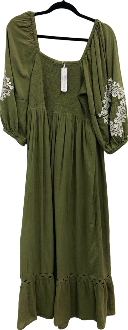 Accessorize Khaki Embroidered Maxi Dress UK 16-18