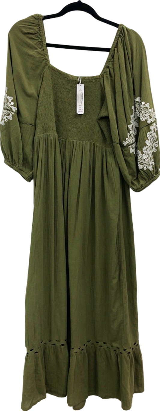 Accessorize Khaki Embroidered Maxi Dress UK 16-18