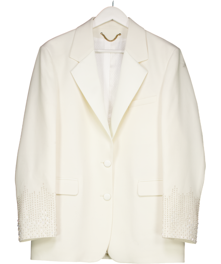 Golden Goose Cream Single Breasted Silk Effect Embroidery Blazer UK XS