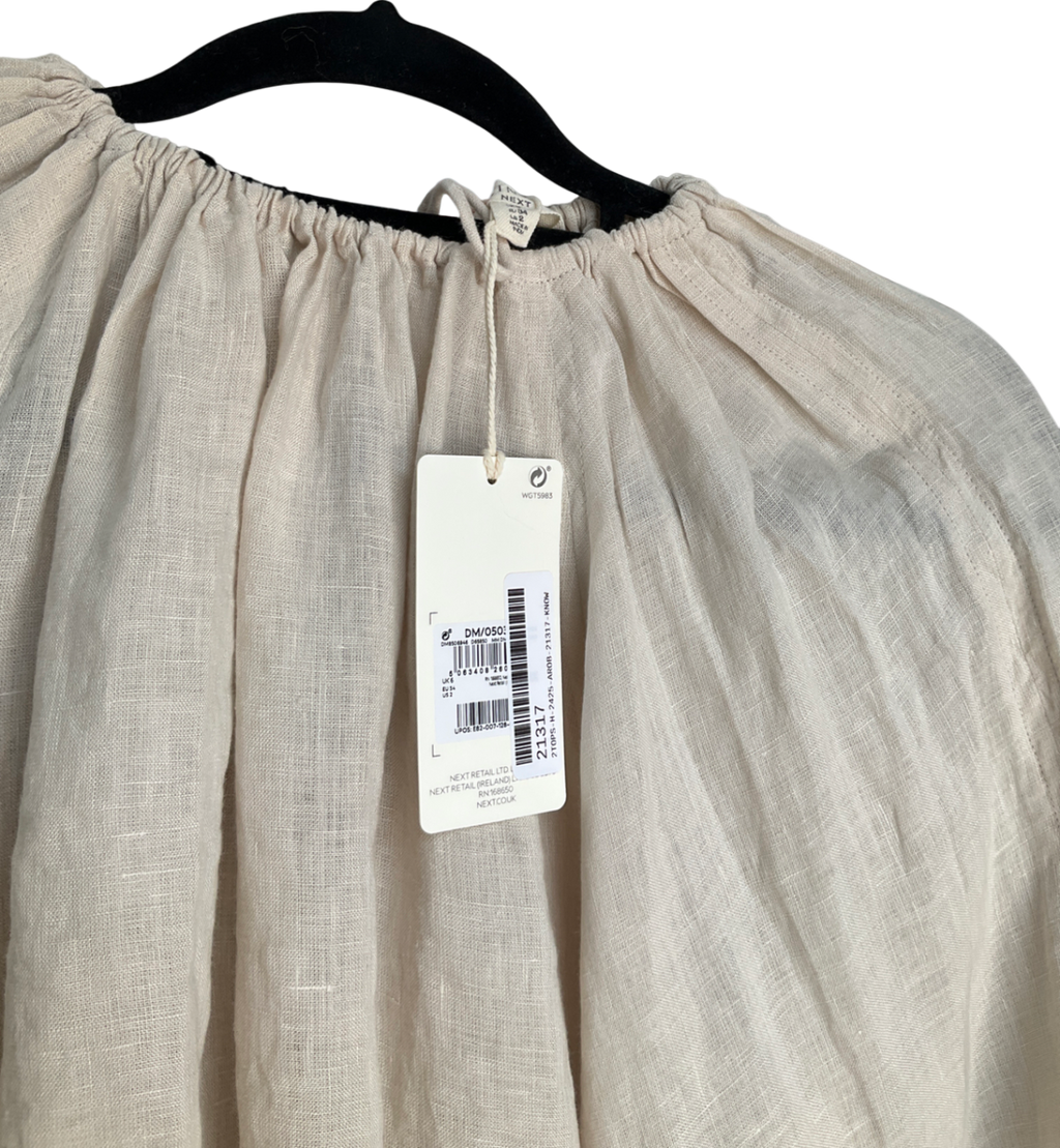 Next Ecru Cream 100% Linen Long Sleeve Boho Top UK 8