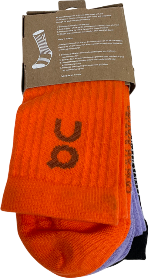 ON Running Multicoloured 3 Pack Logo Socks In Comet Flame And Black UK L