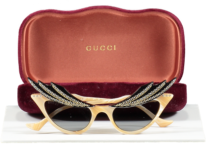 Gucci Beige Hollywood Forever Cat Eye Sunglasses in case