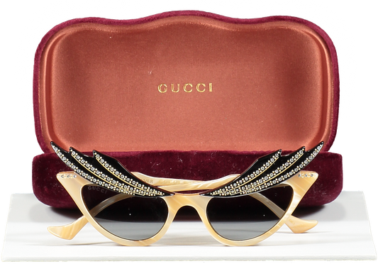 Gucci Beige Hollywood Forever Cat Eye Sunglasses in case