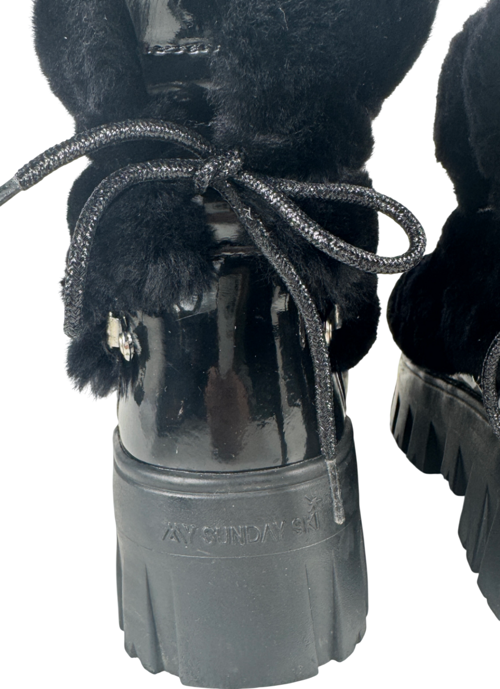 MY SUNDAY SKI Black Lug Tread Shearling Snow Boots - Short UK 6 EU 39 👠