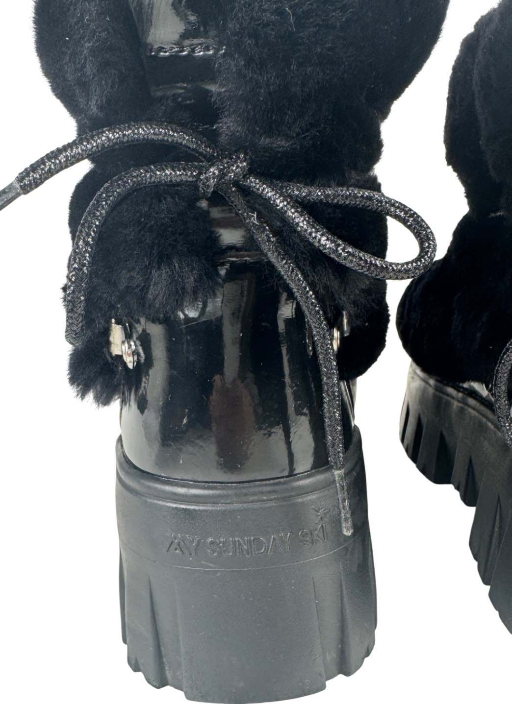 MY SUNDAY SKI Black Lug Tread Shearling Snow Boots - Short UK 6 EU 39 👠