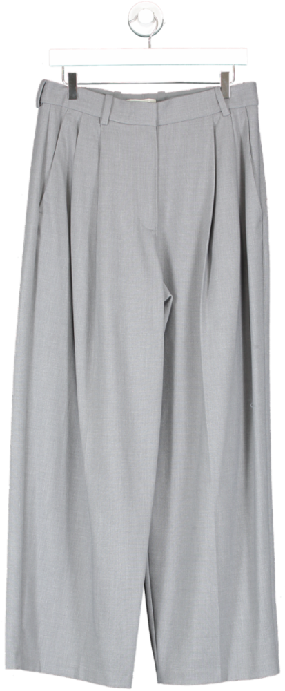M&S Grey Cotton Rich Wide Leg Tailored Trousers UK 12