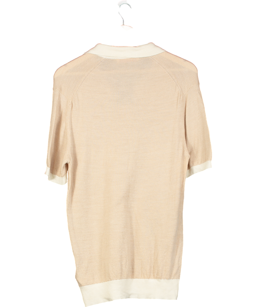 Orlebar Brown Horton Tailored Fit Contrast Texture Merino Polo Shirt In White Sand/biscuit Colour UK M