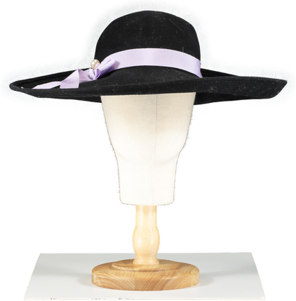 lock & co hatters Black Portobello Fedora Velour Hat With Purple Bow One Size
