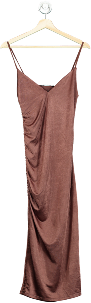 Zara Brown Ruched Midi Dress UK S