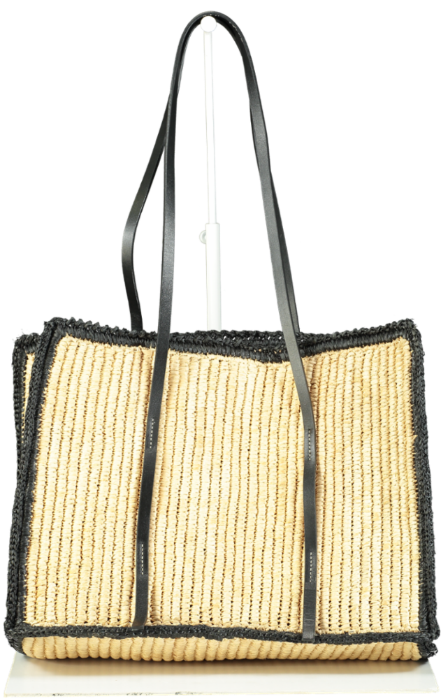 Demellier Black and Natural Straw Capri Tote Bag