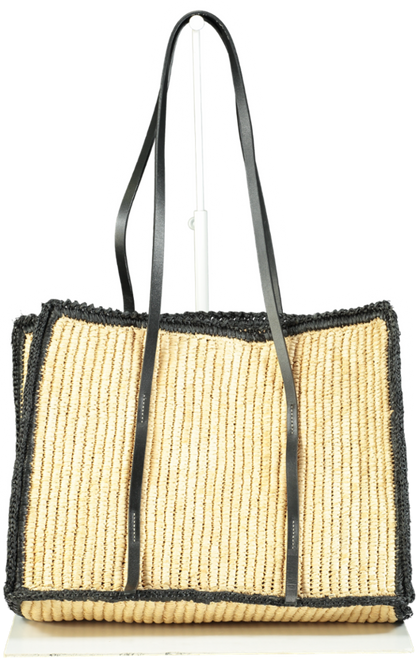 Demellier Black and Natural Straw Capri Tote Bag