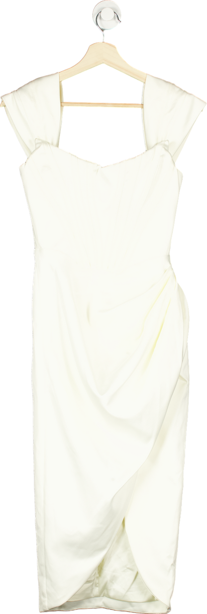 House of CB Ivory Loretta off-shoulder satin corset bodice midi dress UK XS