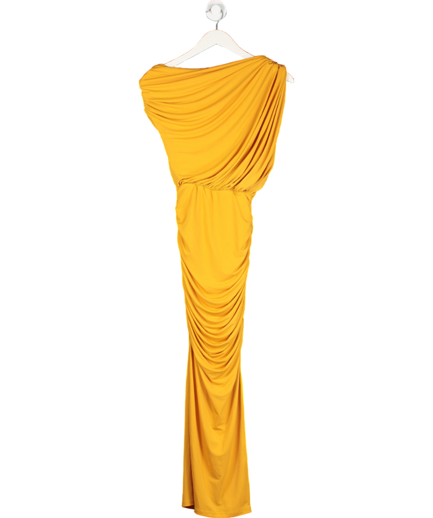 Karen Millen Yellow Jersey Crepe Asymmetric Neckline Maxi Dress UK XS