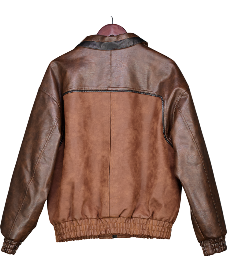 Topshop Faux Leather Oversized Bomber Jacket In Brown UK S