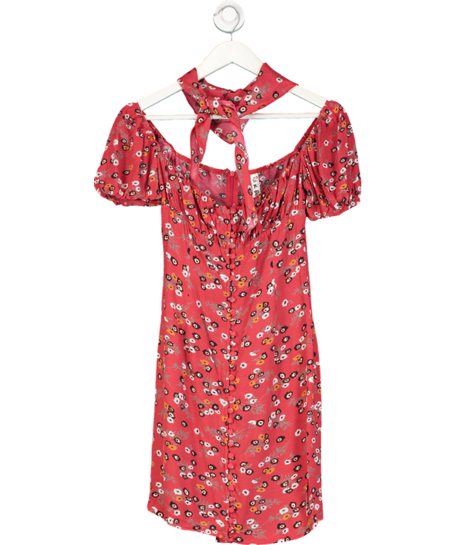 Rat & Boa Red Floral Evangeline Dress With Neck Scarf UK M