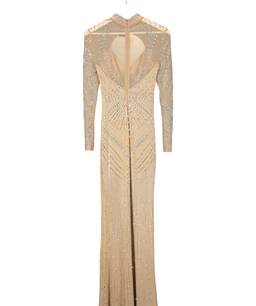 House of Maguie Nude Mesh Rhinestone And Pearl Encrusted Maxi Dress UK S