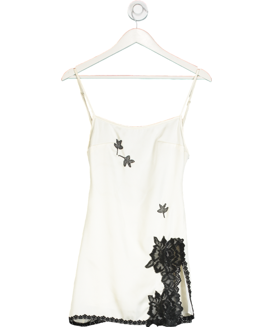 MIXEDGALS Cream / Black Lace Detail Satin Mini Dress UK S