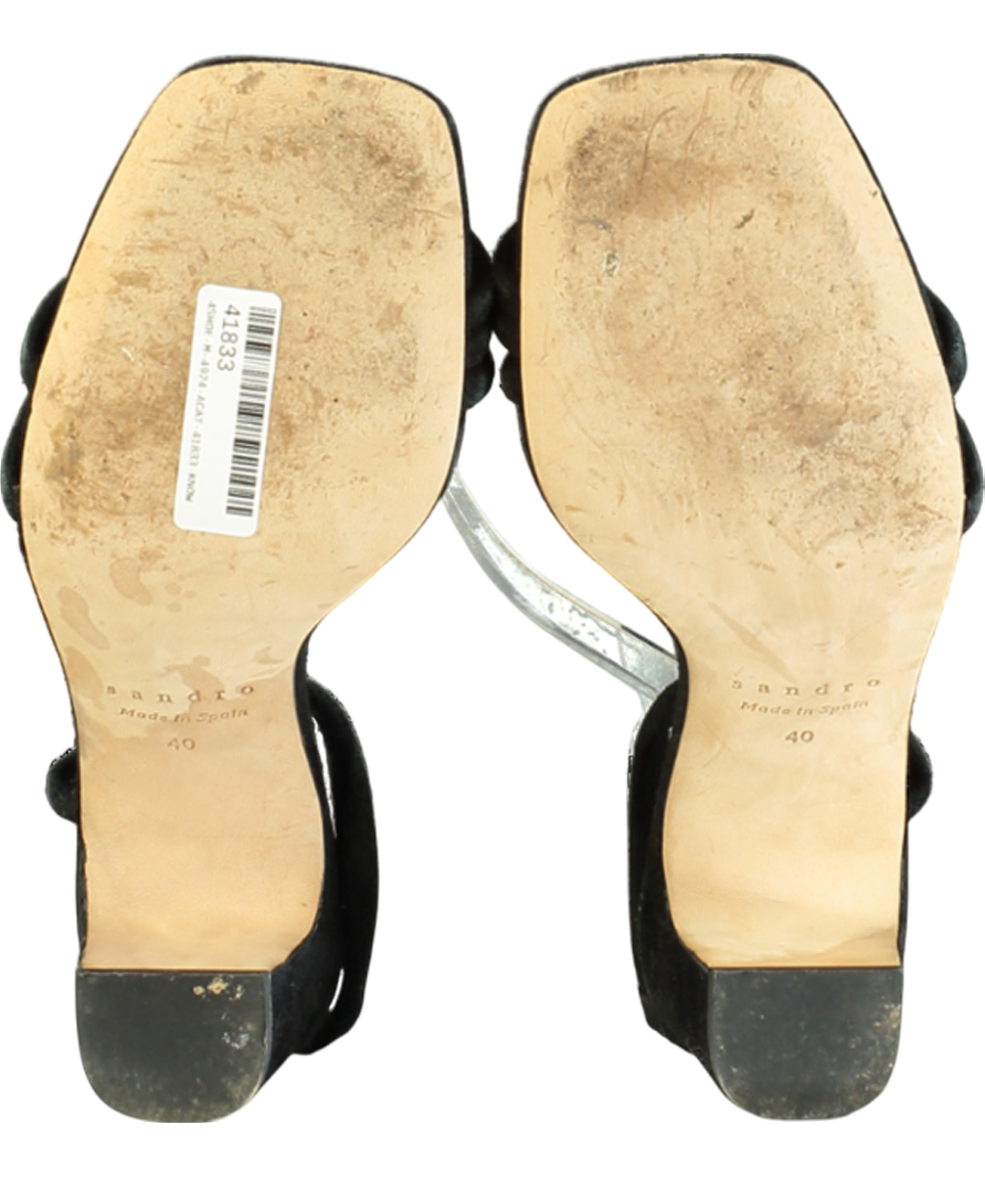 Sandro Black Mae Leather Block Heel Sandals UK 7 EU 40 👠