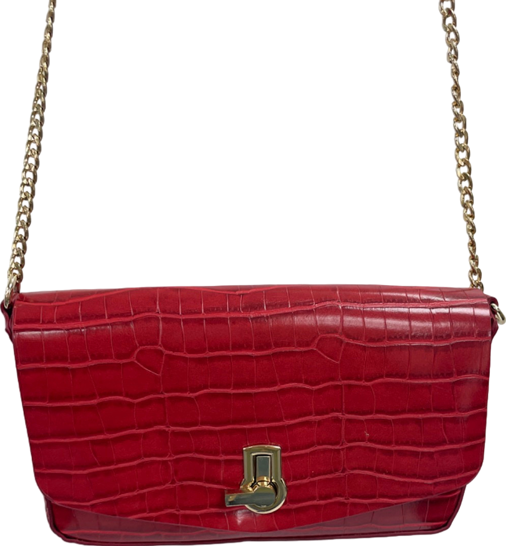 Zara Red Croc-Embossed Chain Shoulder Bag