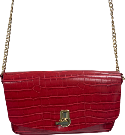 Zara Red Croc-Embossed Chain Shoulder Bag