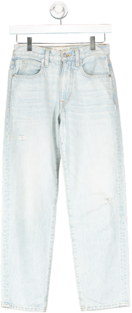 SLVRLAKE Blue Sophie Cropped Distressed High Rise Straight Jeans W23