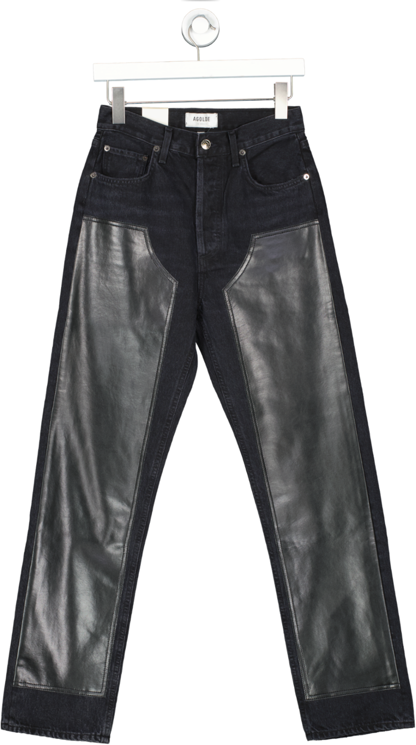 AGOLDE Black Ryder Jeans With Leather Panels W25