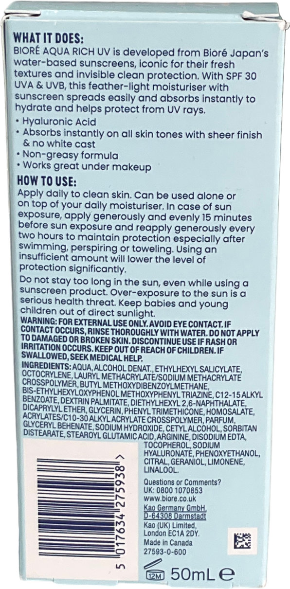 biore Uv Aqua Water Essence Sunscreen Spf50 50ml