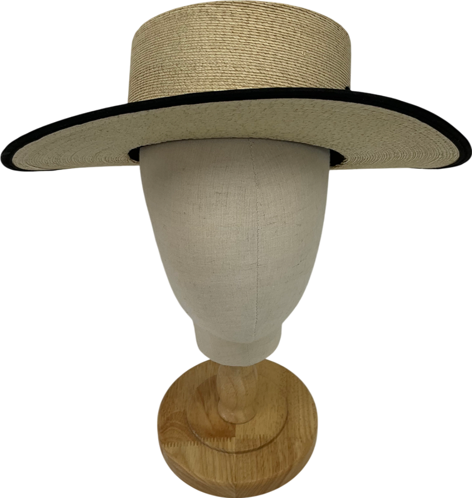 Boutique Bonita Beige Boater Ribbon Embellished Straw Hat One Size