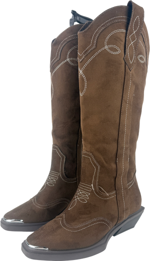 ASOS Brown Wide Fit Celeste Flat Western Knee Boots In Choc Faux Suede UK 4 EU 37
