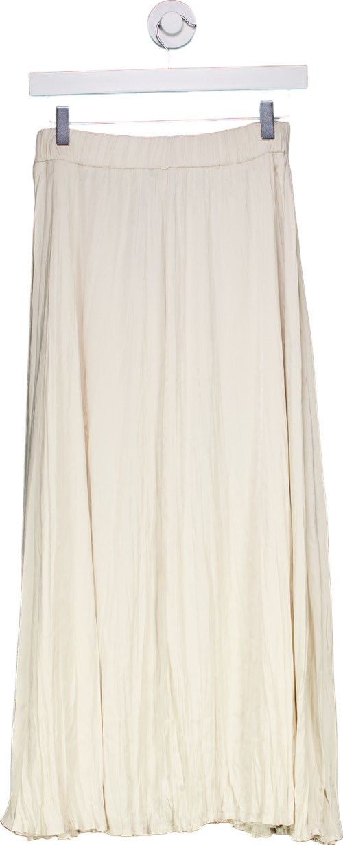 New Look Cream Satin Crinkle Pleated Skirt UK 8