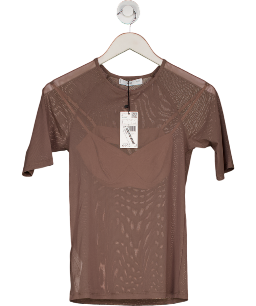 MANGO Beige Knit Semi-transparent Top With Bra Top UK S