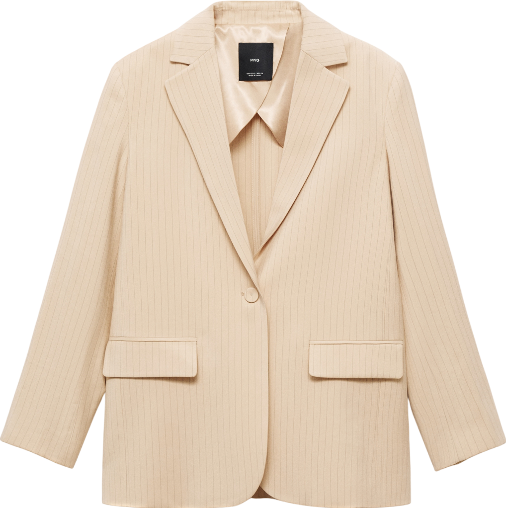 MANGO Beige Pinstripe Suit Jacket UK S