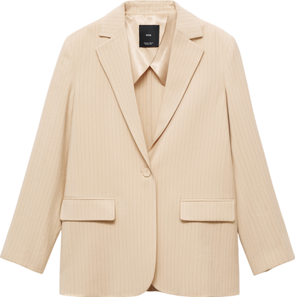 MANGO Beige Pinstripe Suit Jacket UK S