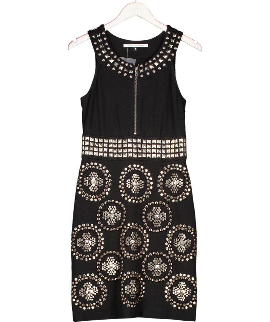 Diane von Furstenberg Black Zip Front Studded Dress UK 8