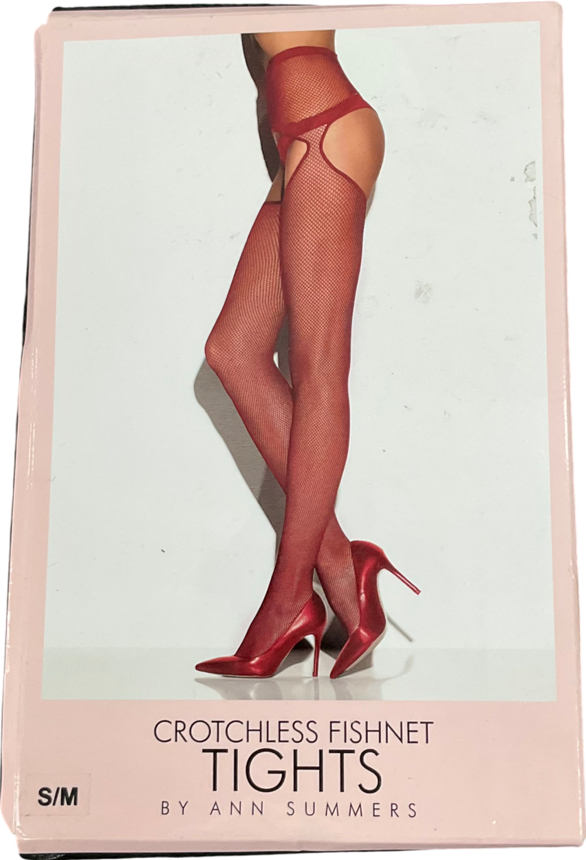Ann Summers Red Crotchless Fishnet Tights UK S/M