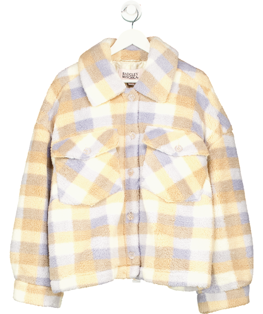 Badgley Mischka Beige Check Super Soft Sherpa Teddy Fleece Jacket UK XXL