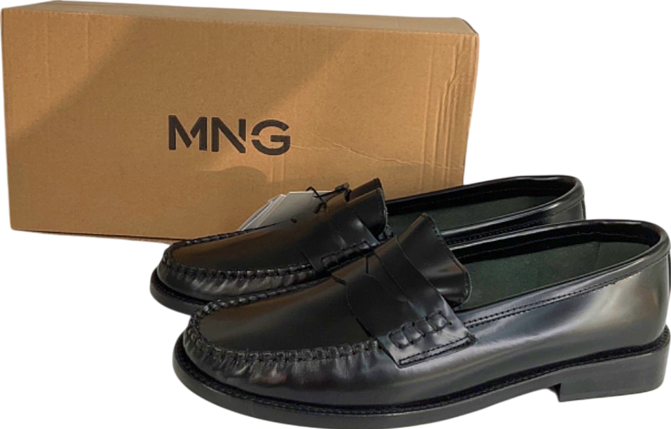 MANGO MNG Black Leather Loafers EU 38 UK 5