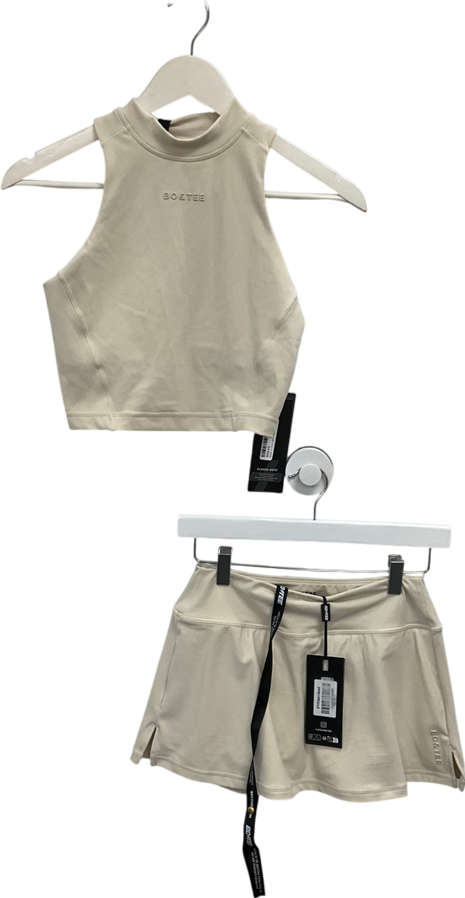 Bo + Tee Beige Soft Active Tank Top And Skort In Bone UK S