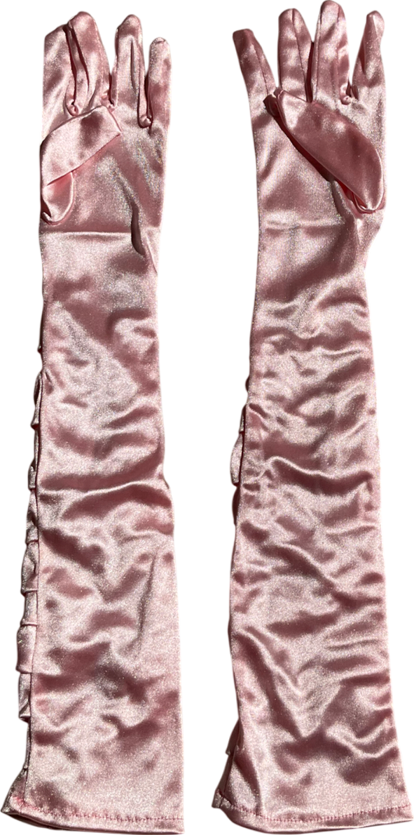 Pink Satin Pleated Long Gloves UK M