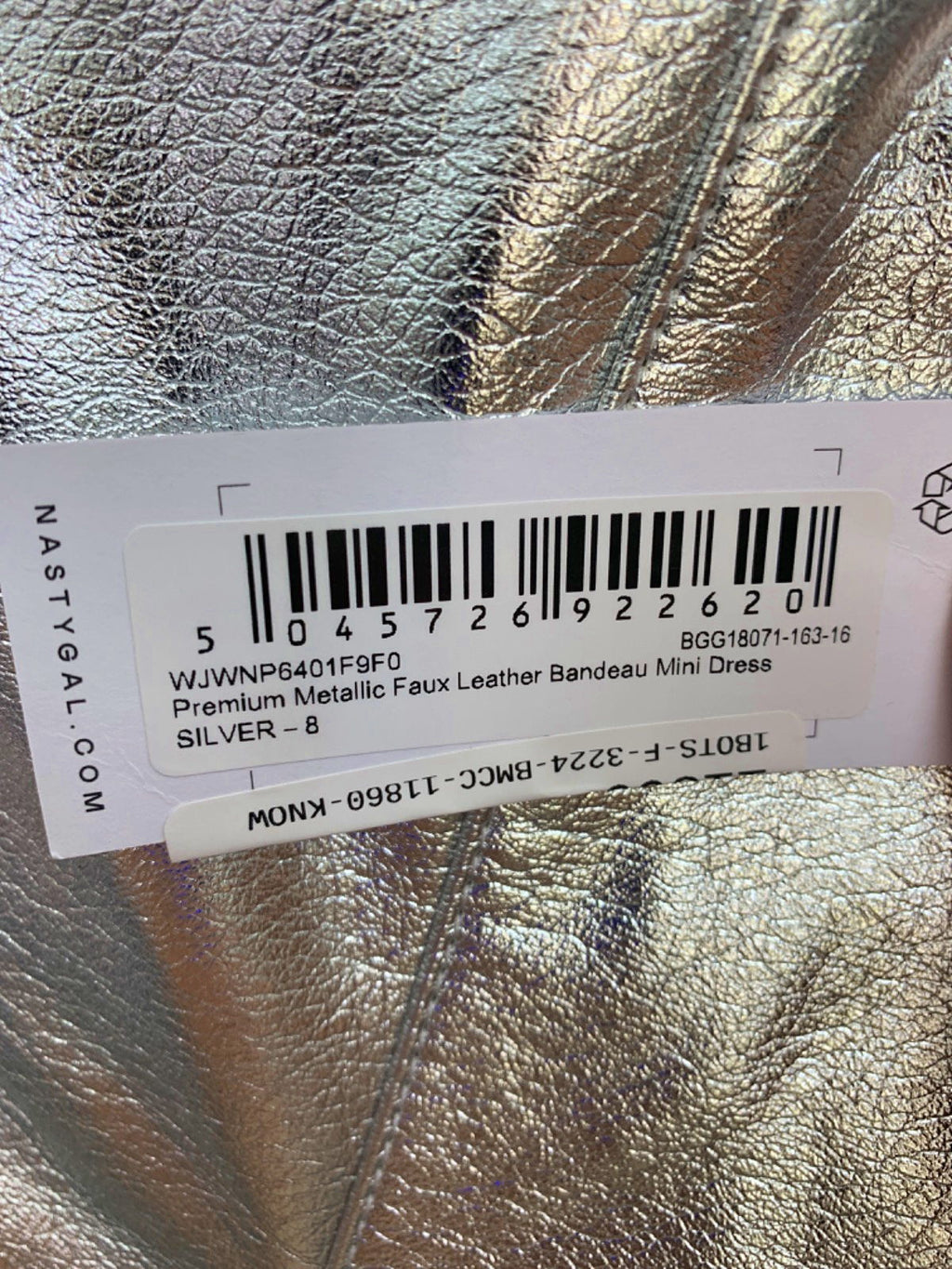 Nasty Gal Silver Metallic Faux Leather Bandeau Mini Dress UK 8