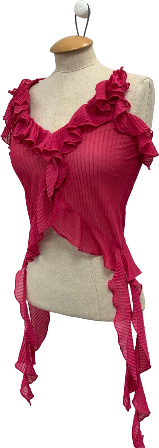 Zara Pink Ruffled Sheer Top UK S