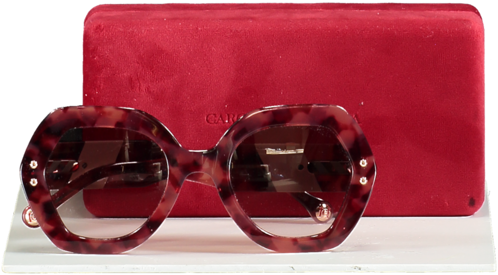 Carolina Herrera Cherry Brown Logo Arm Tortoiseshell Sunglasses