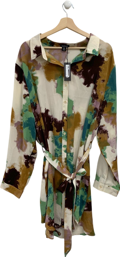 Boohoo Green Plus Marble Printed Tie Belt Shirt Dress UK 24