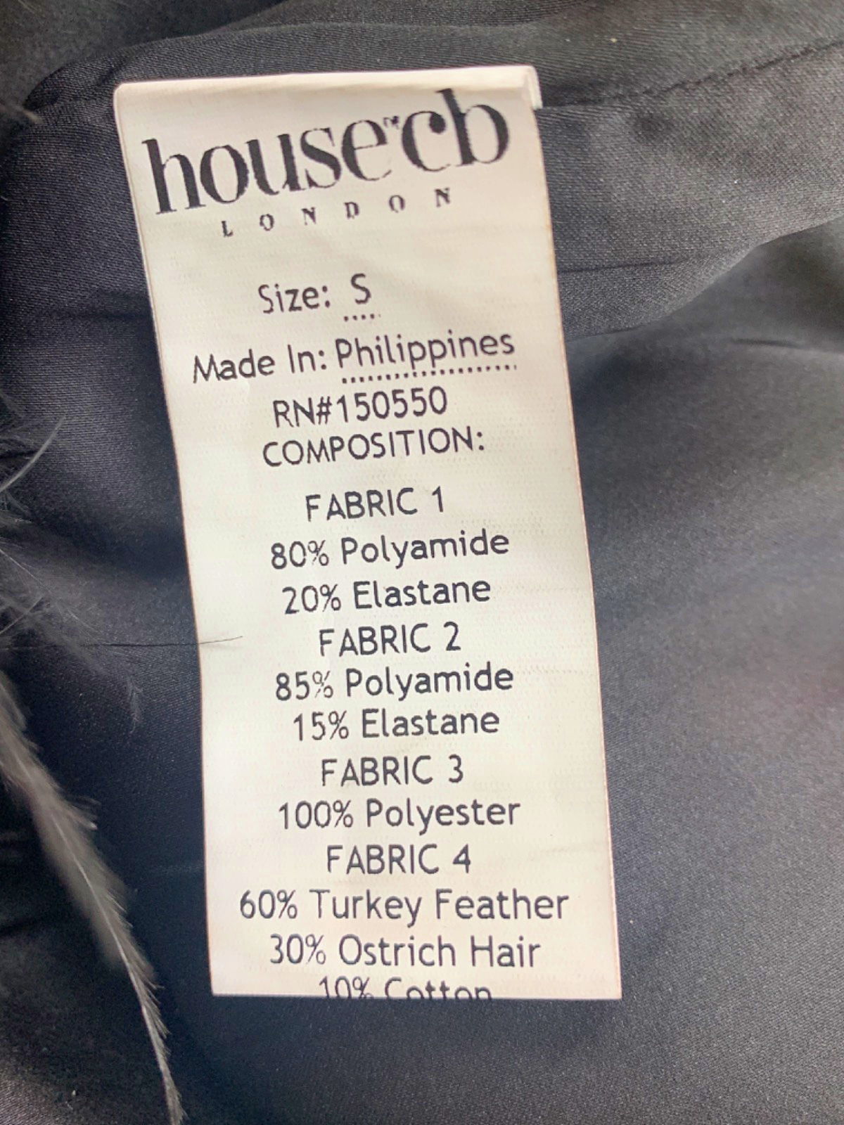 House of CB Black Strapless Feather Detail Dress UK S