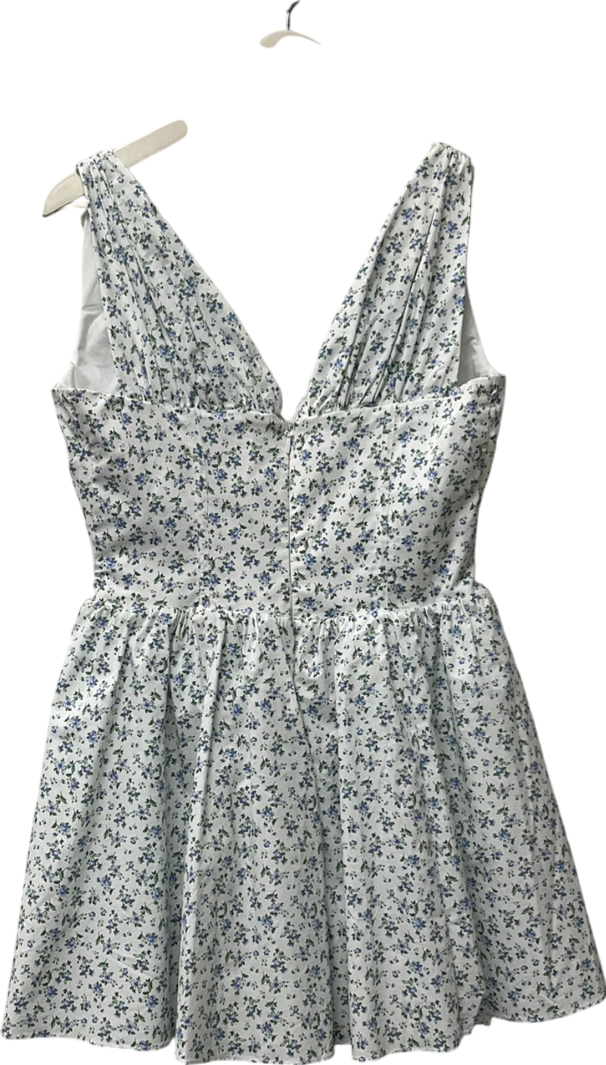 House of CB Fabrizia White Bluebell Print Corset Mini Dress UK L
