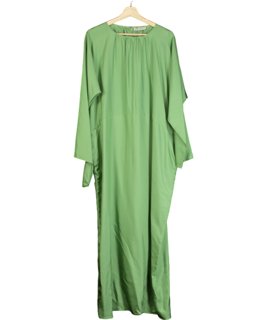 ASCENO Green Rhodes Dress Silk Twill Drape Maxi Dress UK S/M