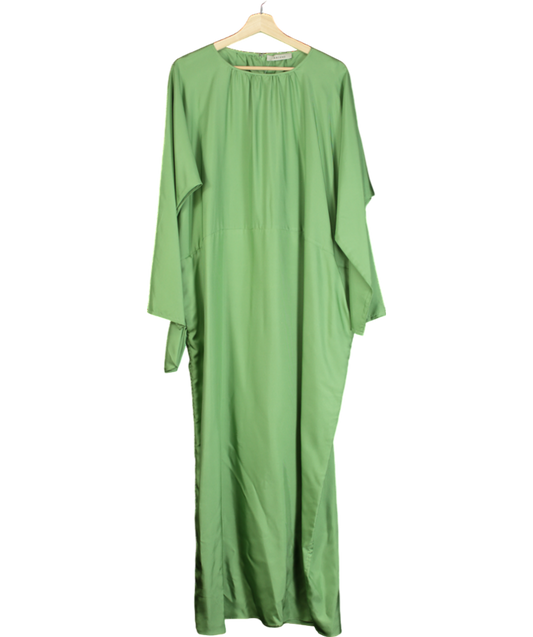 ASCENO Green Rhodes Dress Silk Twill Drape Maxi Dress UK S/M