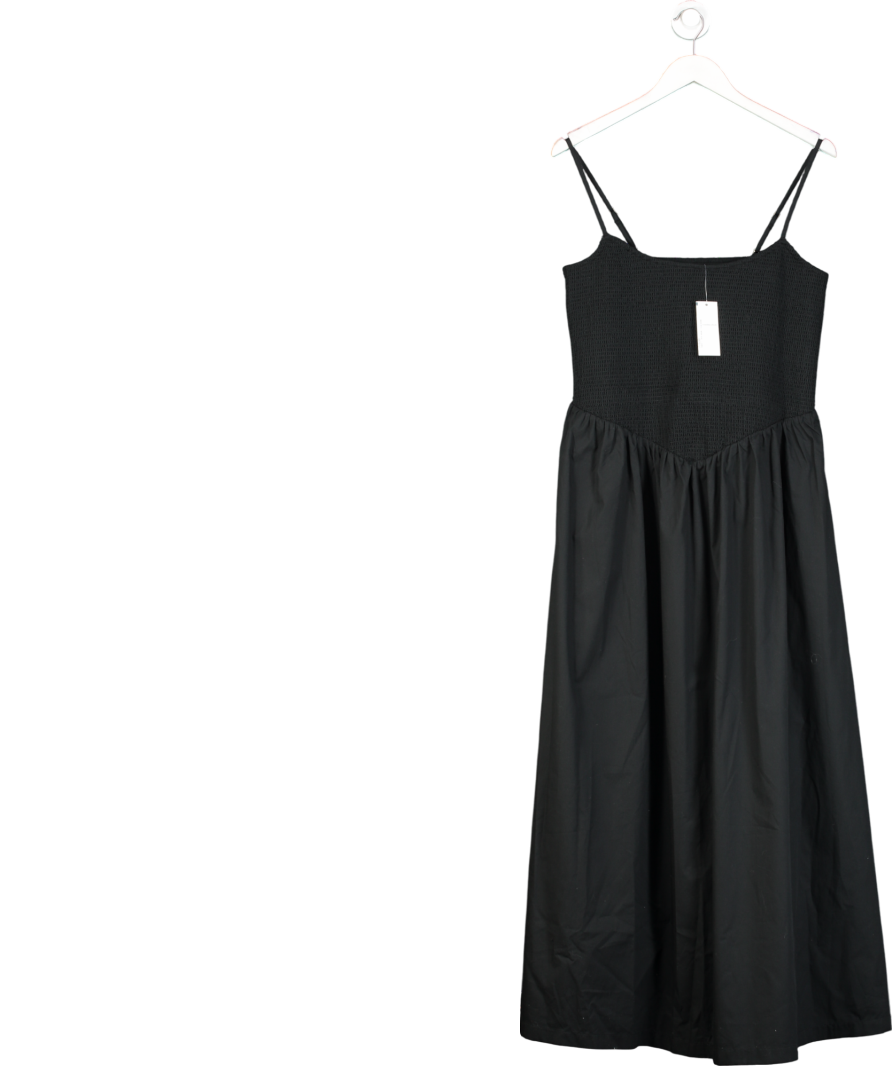 Abercrombie & Fitch Black Dipped Waist Smocked Midi Dress UK XL