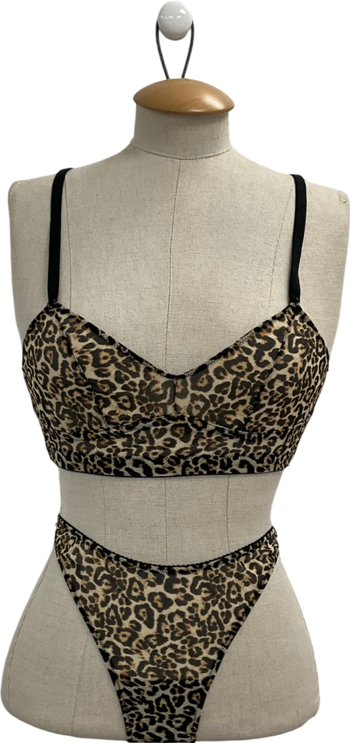 Understatement Brown Leopard Print Mesh Balconette Bra And Bikini Briefs UK M