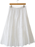 TORY BURCH White Broderie Smocked Midi Skirt UK M